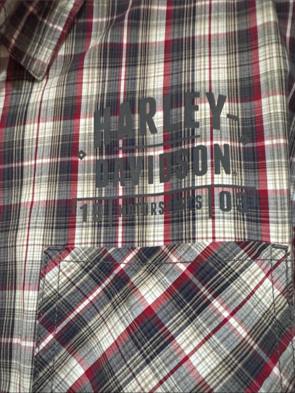 Harley-Davidson Plaid Button Down Gray & Red Size xl Like New - Picture 3 of 3